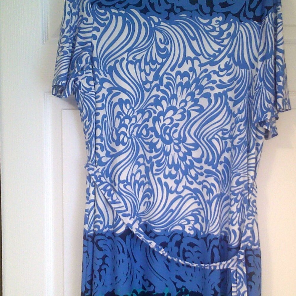 Chico's Tie Waist Dress Blue Paisley Waves Pattern size 3 /XL / 16 - Picture 2 of 7